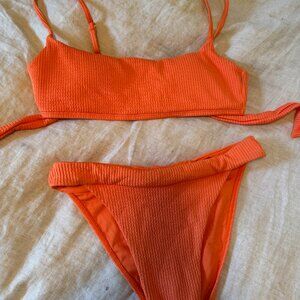 Monday Swimwear Cantaloupe Crinkle Bikini Set (M Top/S Bottom)
